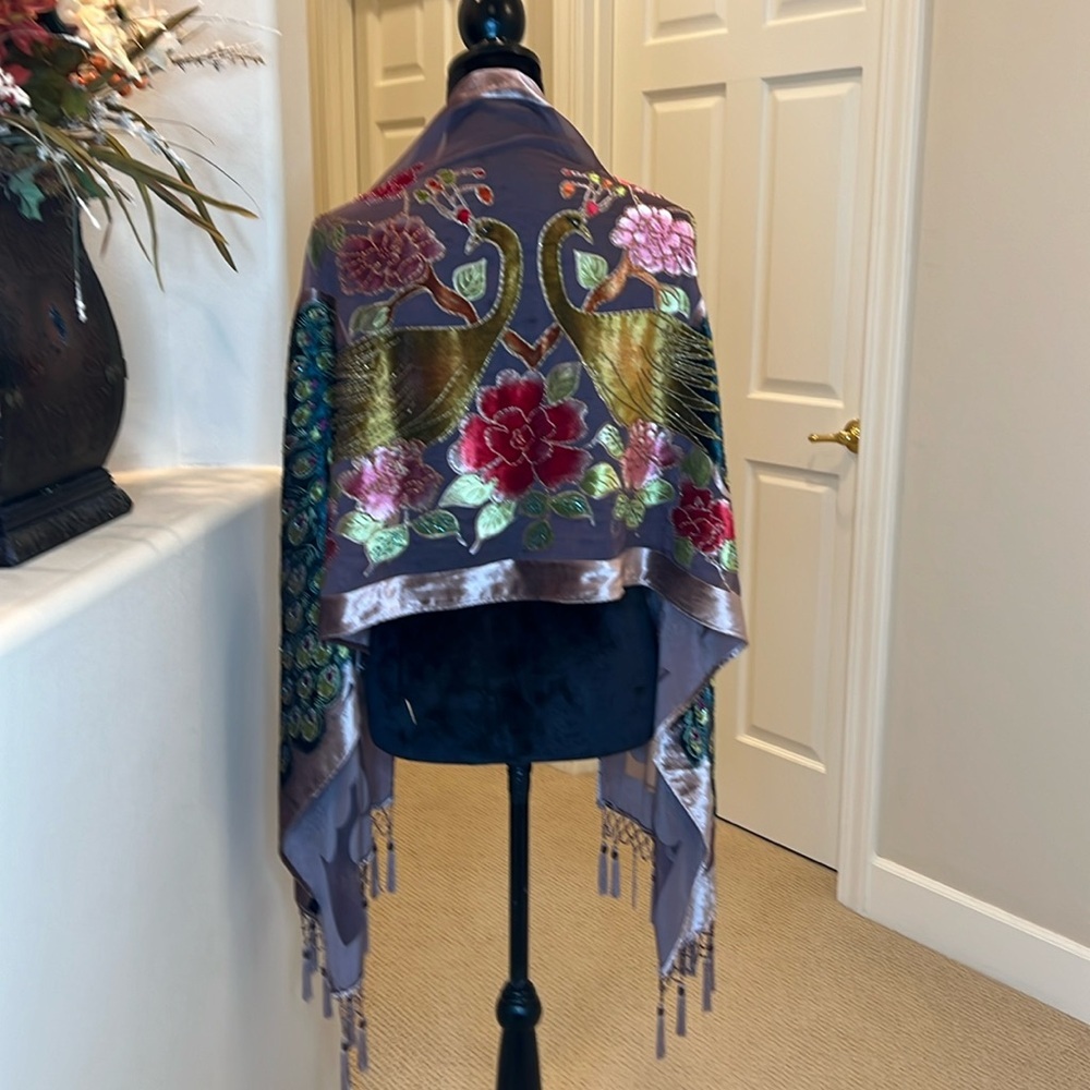 Boho‎ Hand Beaded Twin Peacock floral Shawl